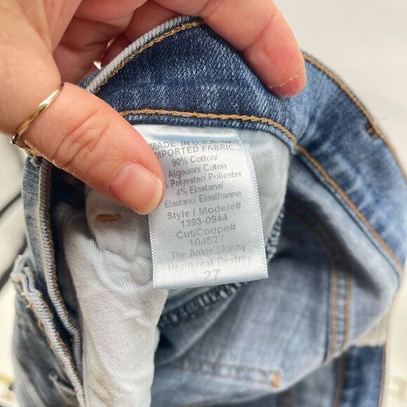 Current Elliott Womens Skinny Jeans Distressed Stretch Ripped Mid Rise Blue 27 - Picture 10 of 11